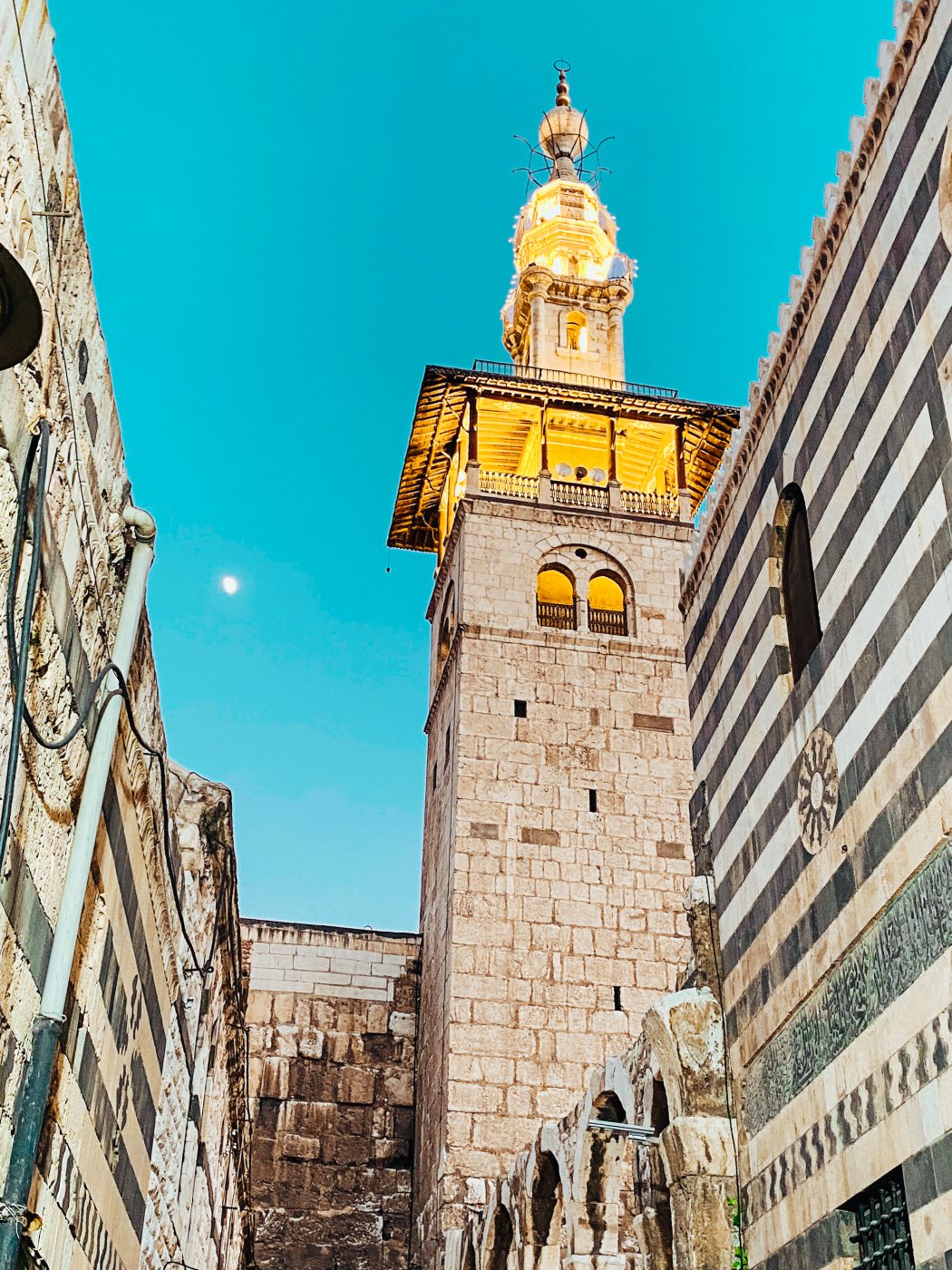 The Umayyad Mosque minaret at dusk, Damascus